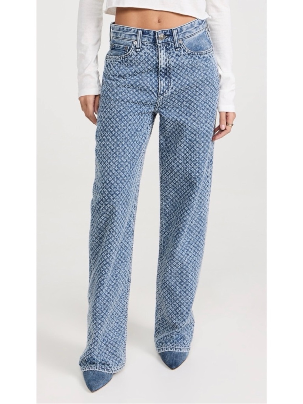 Rag & Bone Logan Mid-Rise Wide-Leg Jeans Indigo Tweed 26